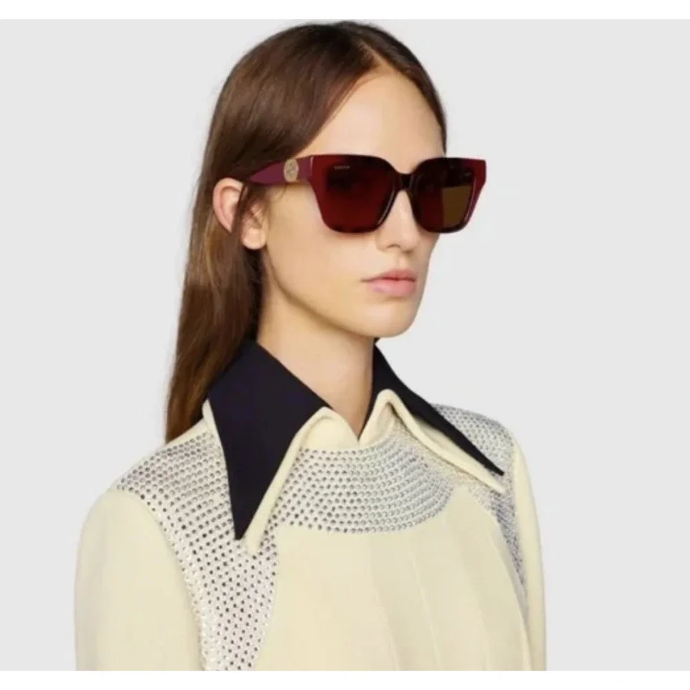 NWT Gucci GG1023S-003-54 Gold Cat Eye 54mm Sunglasses